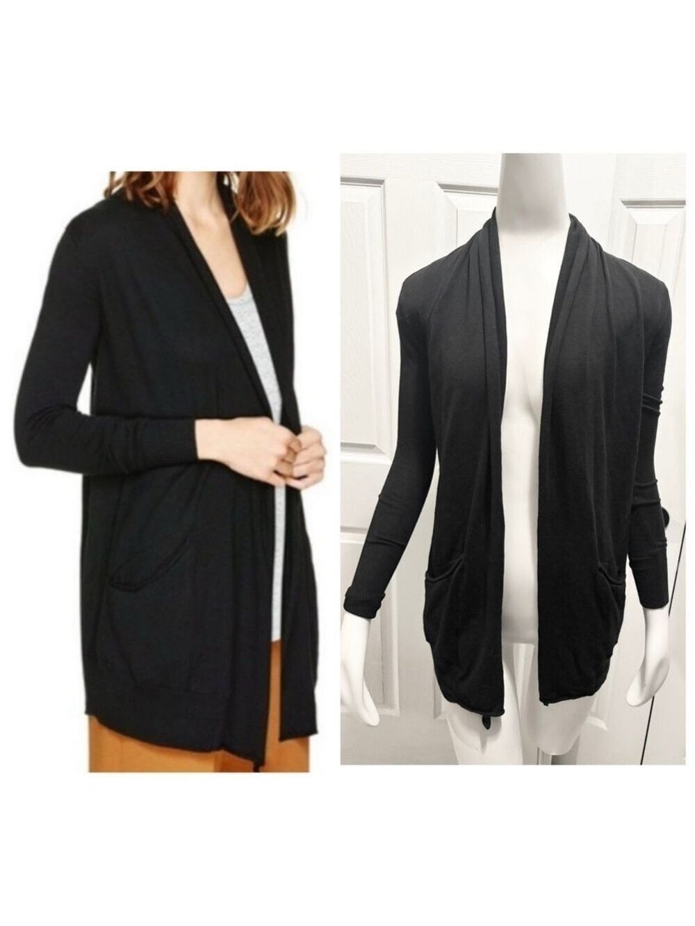 Aritzia Wilfred Flaubert Cardigan Silk and Cashmere Open Front Sweater Black XXS